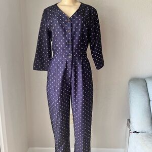 Antoinette Women’s Blue multicolor Jumpsuit Size M with 3/4 Sleeves V Neck top